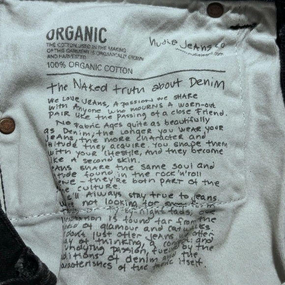 NUDIE Sz 31 x 30 Jeans Tilted Tor Black Grey Button Fly Slim Tilted Waistband - Picture 12 of 13